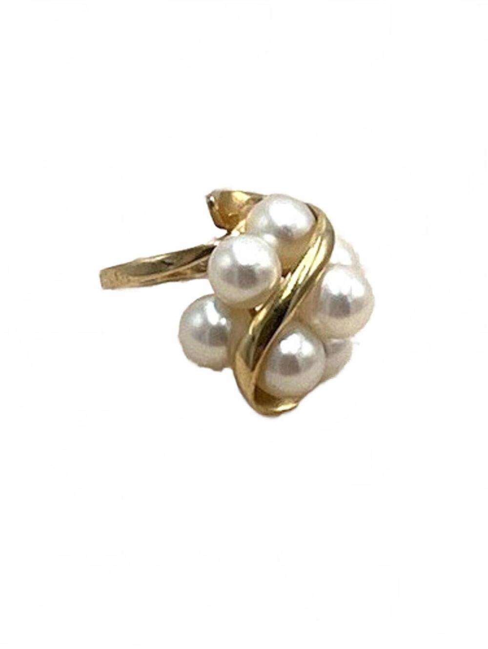 MCM 14Kt Yellow Gold Genuine Akoya Pearl Large Cluster Ring